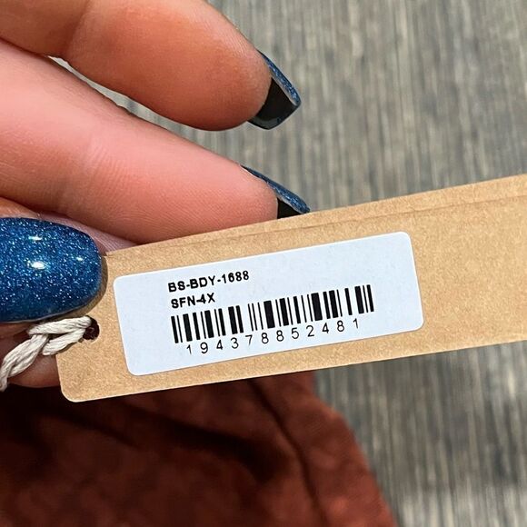 NWT Skims Logo Mesh Foil Cami Bodysuit Scoop Neck Pull-On Thong Back Brown 4X - Picture 2 of 4